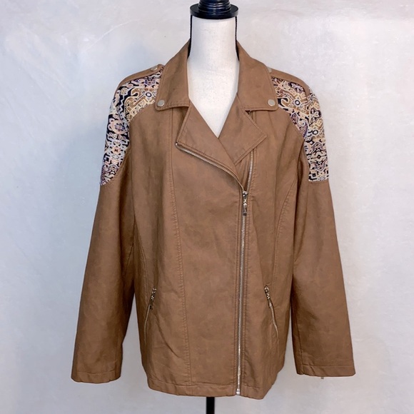 Chico’s Faux Leather Jacquard Moto Jacket Size 2X - Picture 3 of 12
